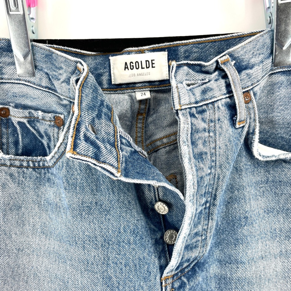 AGOLDE Riley High Rise Straight Leg Jeans Blue Womens Size 24 Rigid Hem Designer - Picture 2 of 12